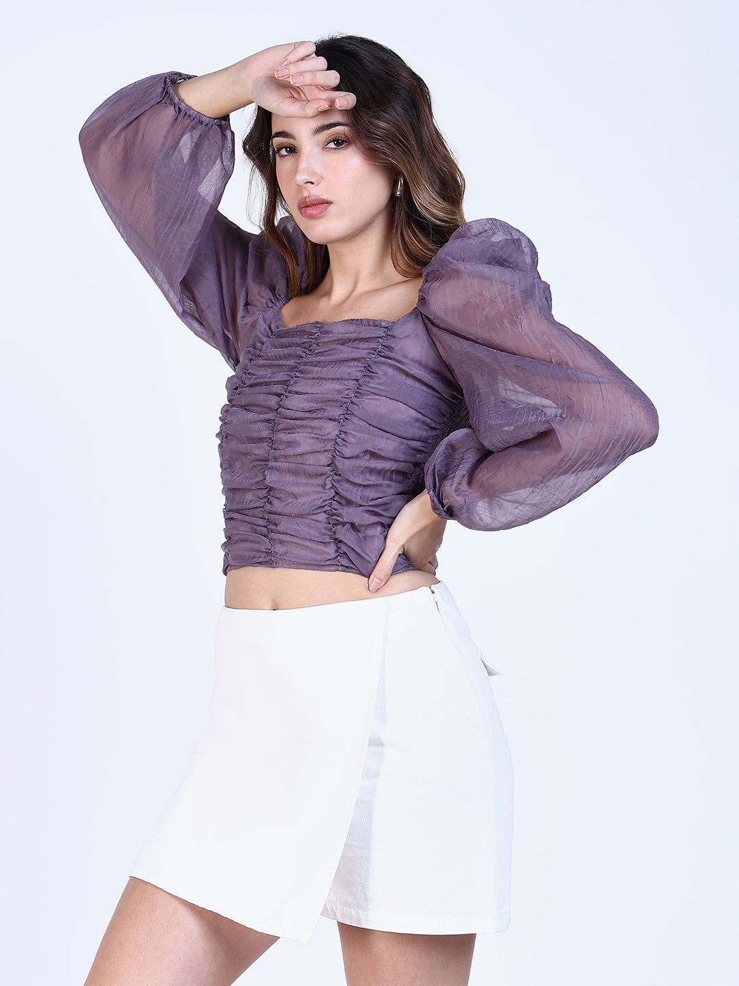 Women Purple Solid Crop Top