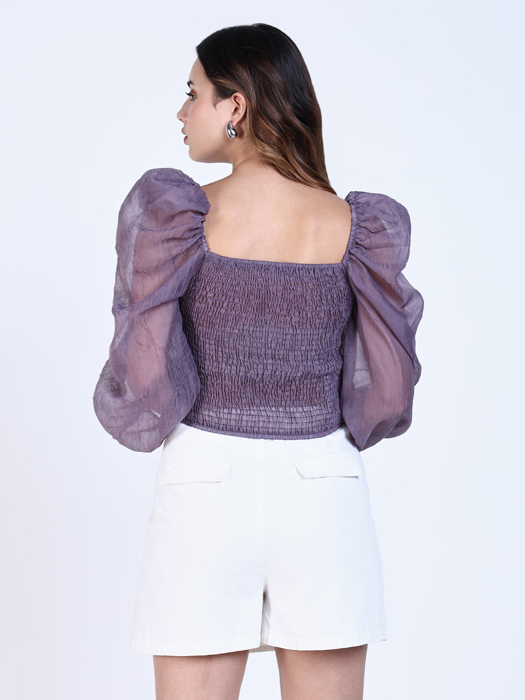 Women Purple Solid Crop Top