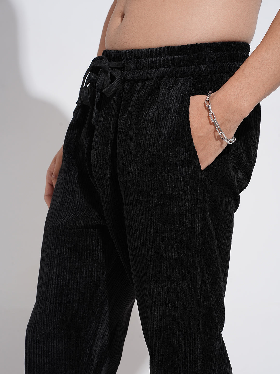 Men's Corduroy Black Regular Fit Trousers
