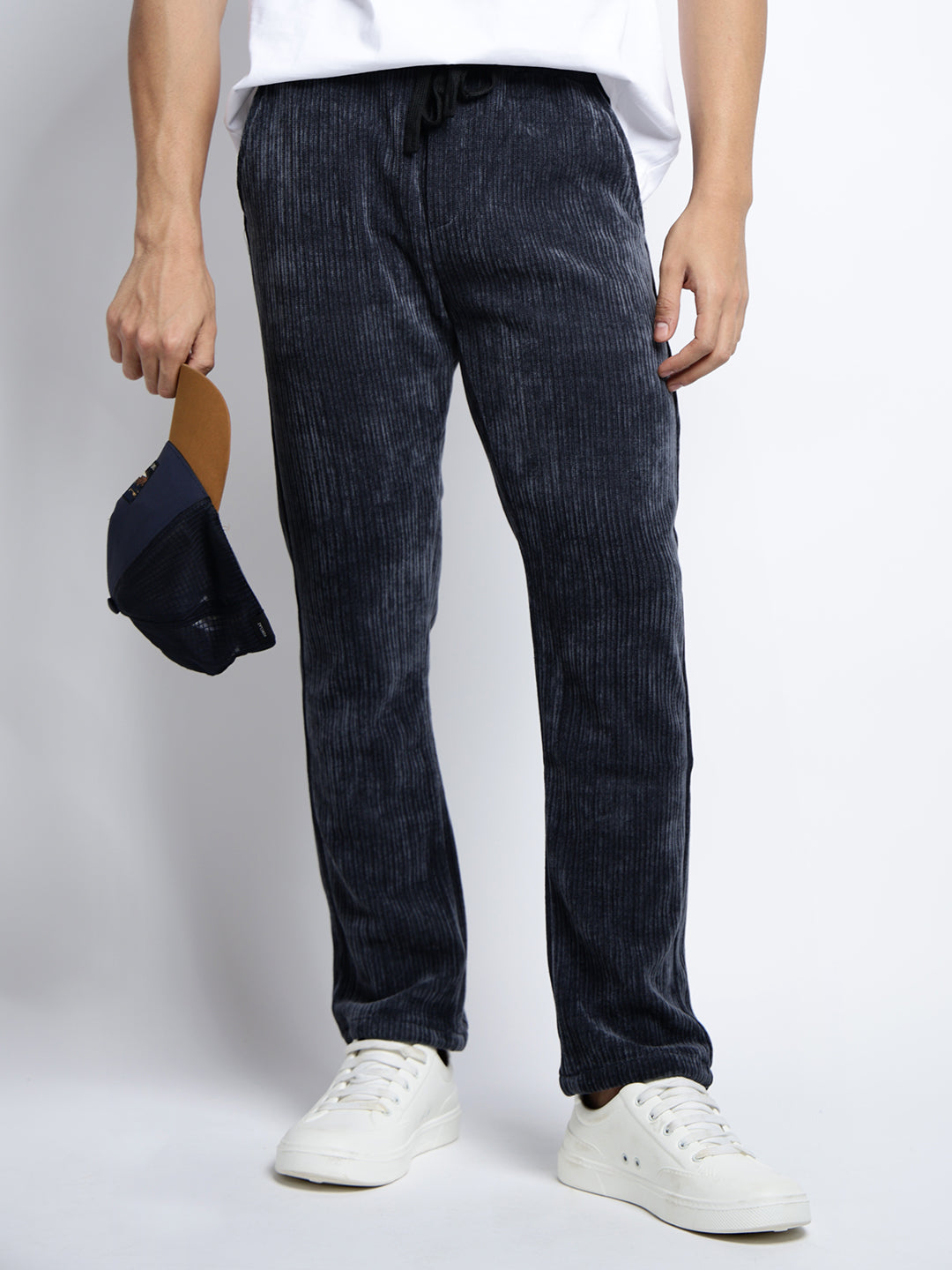 Men's Corduroy Grey Regular Fit Trousers