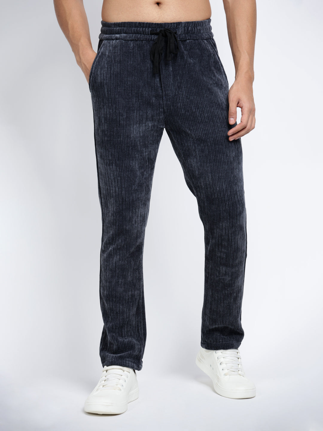 Men's Corduroy Grey Regular Fit Trousers