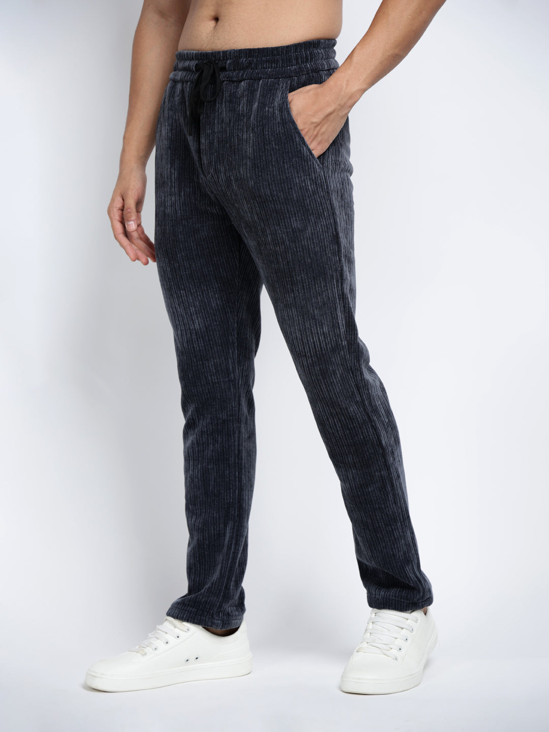 Men's Corduroy Grey Regular Fit Trousers