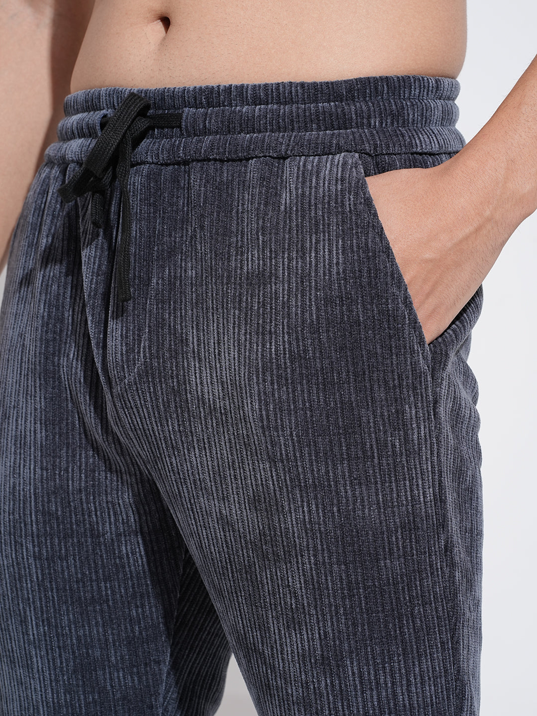Men's Corduroy Grey Regular Fit Trousers