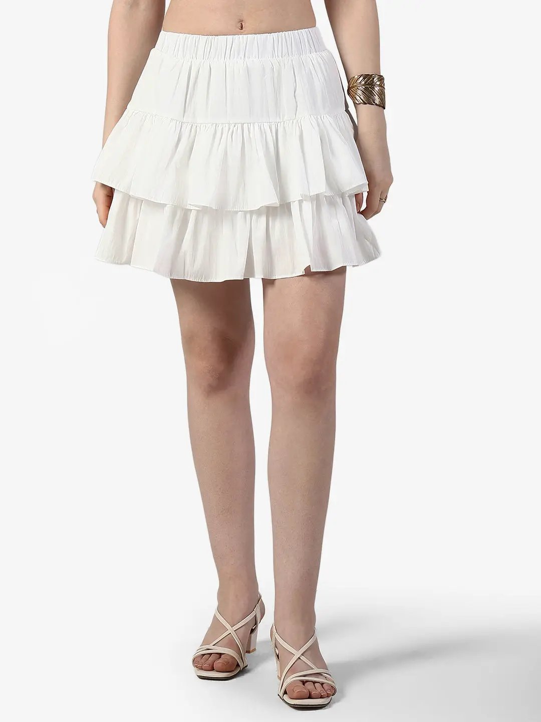 Women's White Tiered Mini Skort with Flared Hem - from SHOWOFFFF