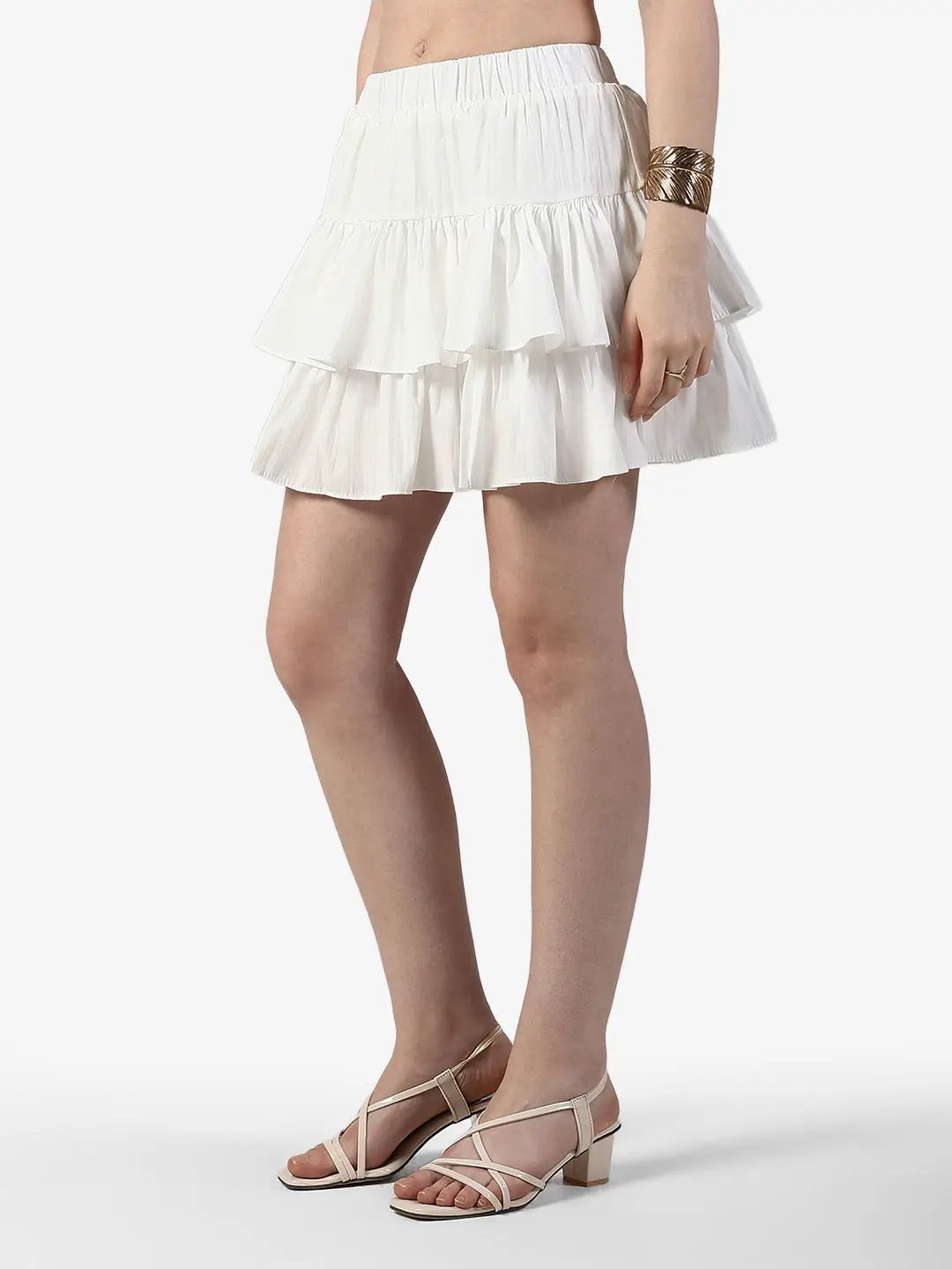 Women's White Tiered Mini Skort with Flared Hem - from SHOWOFFFF