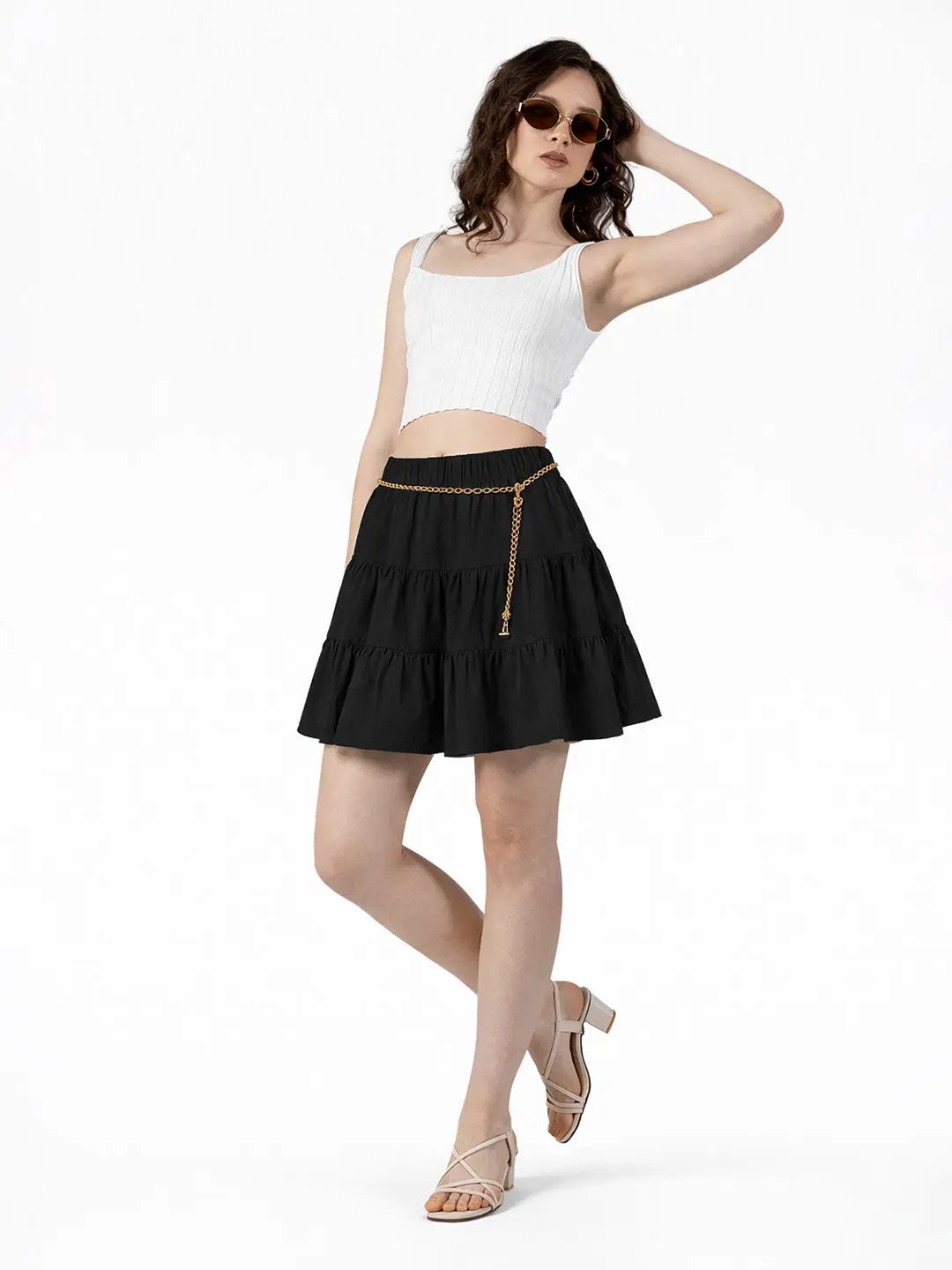 Women's Black Tiered Mini Skort - from SHOWOFFFF