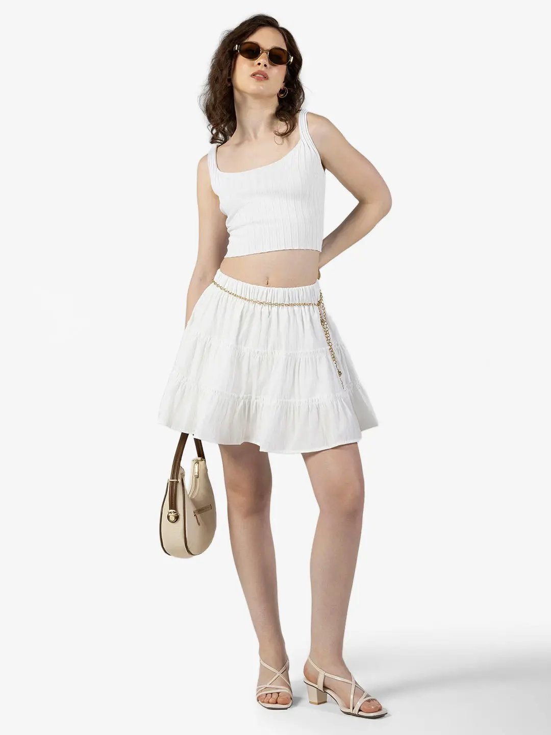 Women's White Tiered Mini Skort