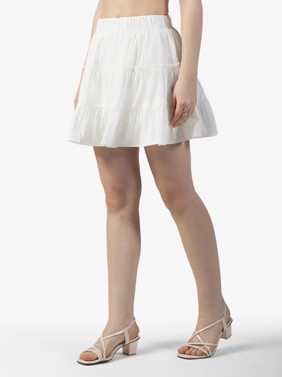 Women's White Tiered Mini Skort