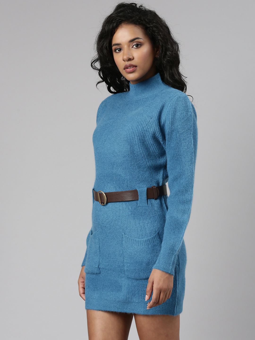 Women Blue Solid Bodycon Dress