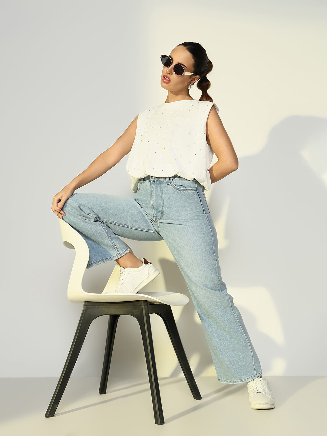 Women Solid White Blouson Top