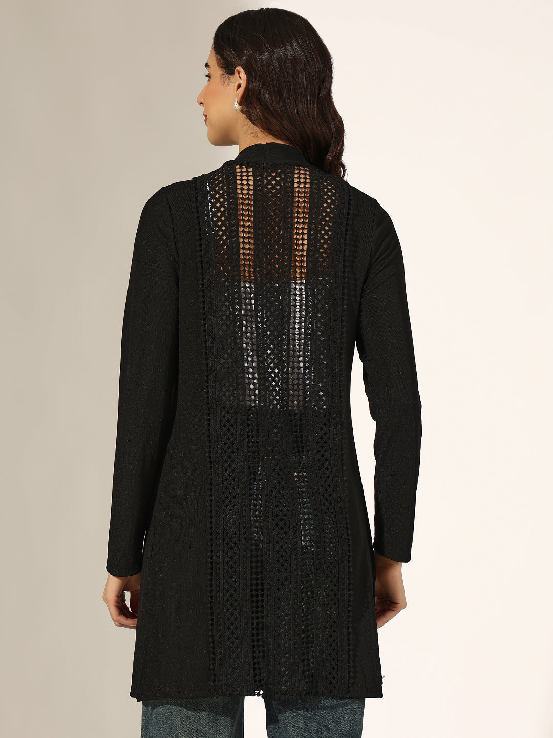 Women's Black Longline Open Front Shrug