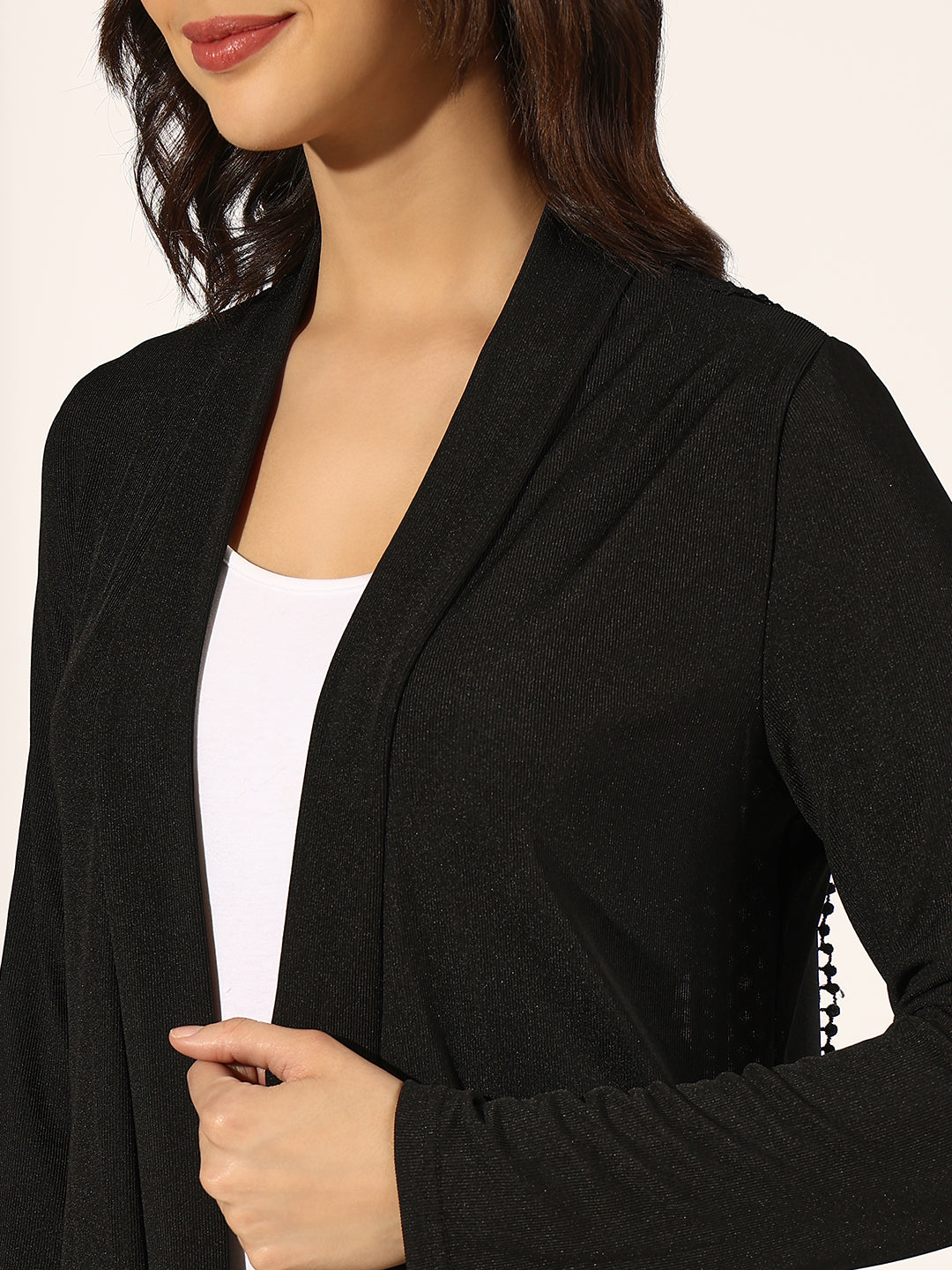 Women's Black Longline Open Front Shrug