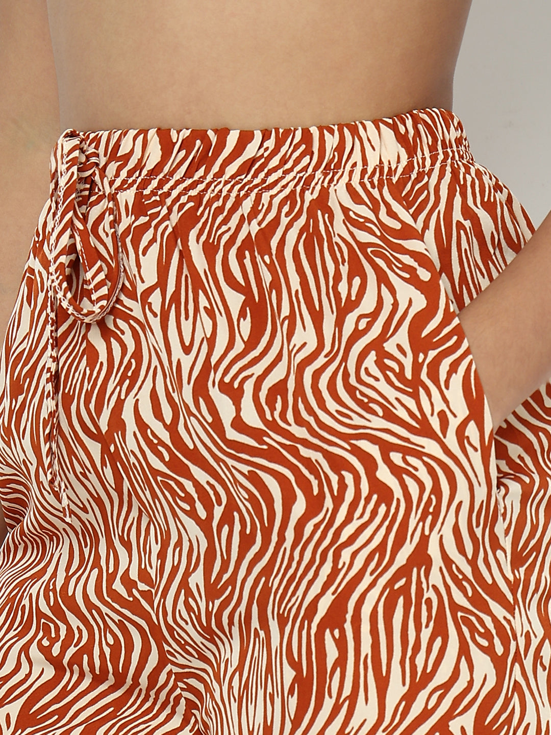 Women's Abstract Rust Off-Shoulder Top with Trouser Co-ord Set