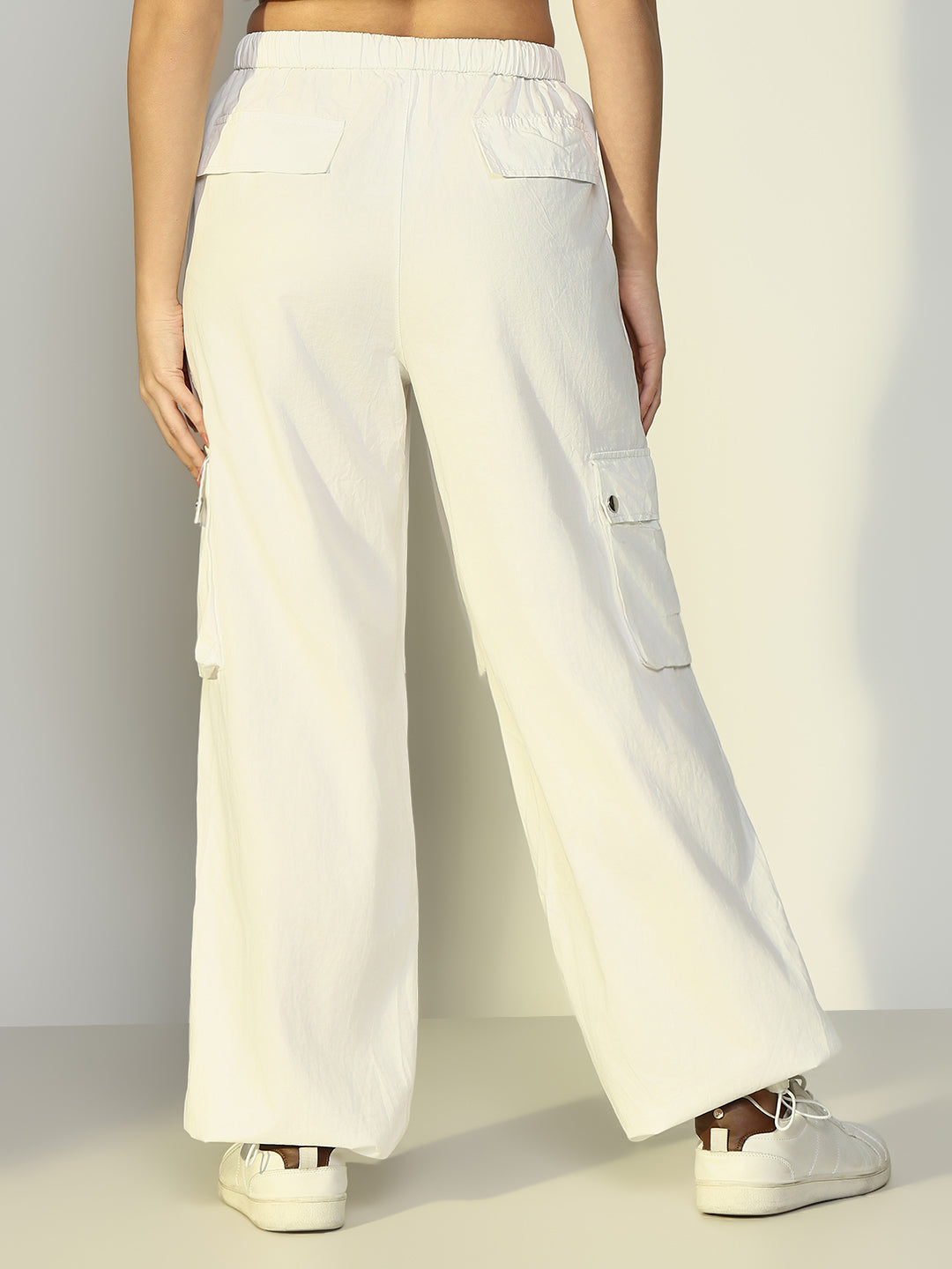 Women Solid Off White Parachute Trouser