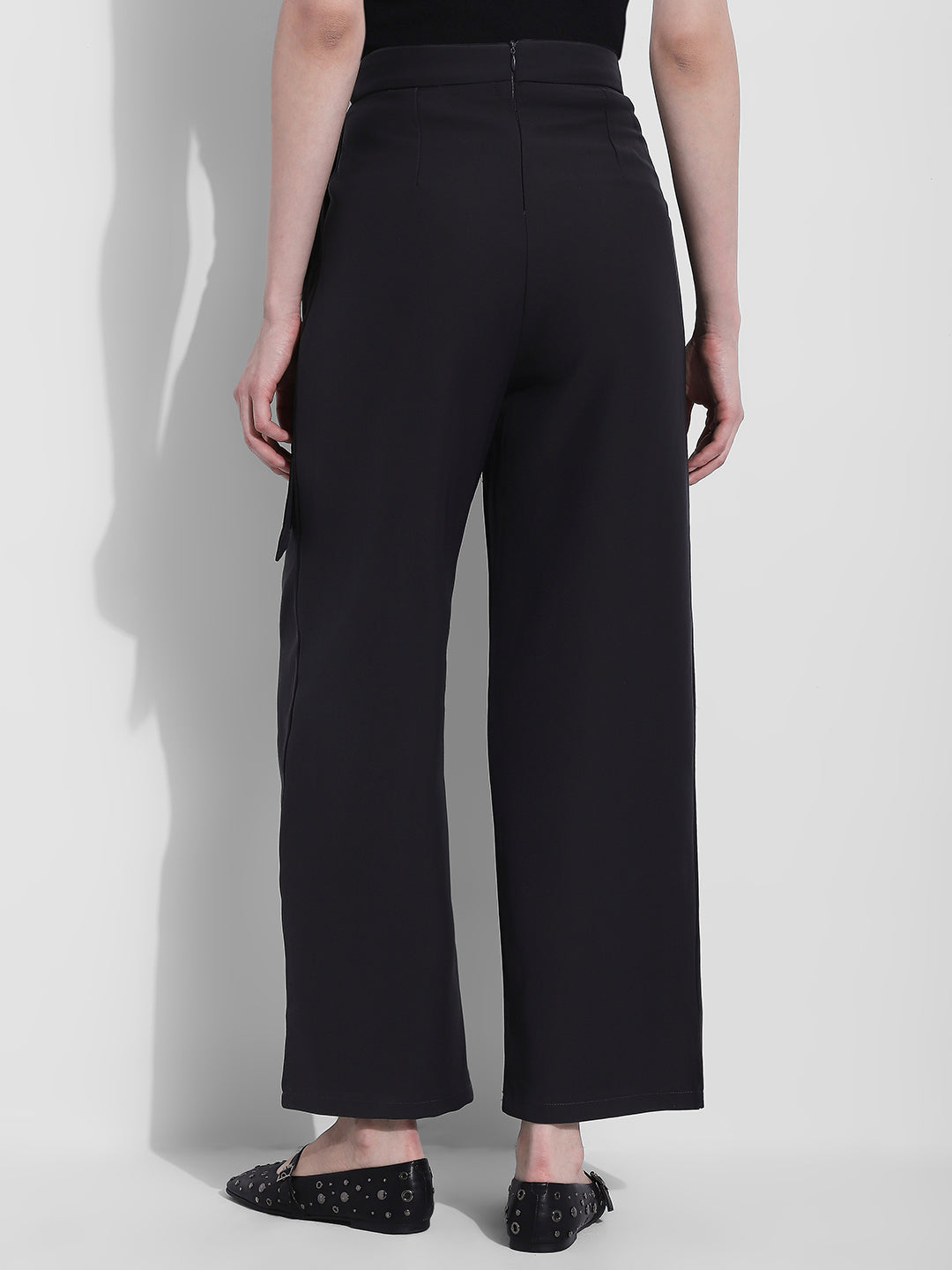 Women's Grey Pleated Trousers with Attached Belt