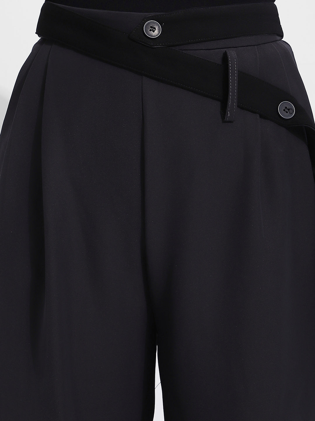 Women's Grey Pleated Trousers with Attached Belt