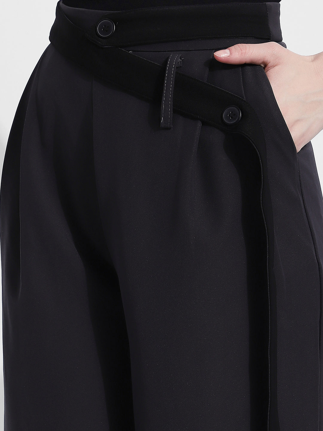 Women's Grey Pleated Trousers with Attached Belt