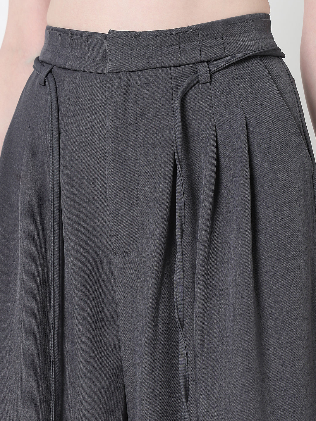 Women's Grey Pleated Wide Leg Formal Trousers