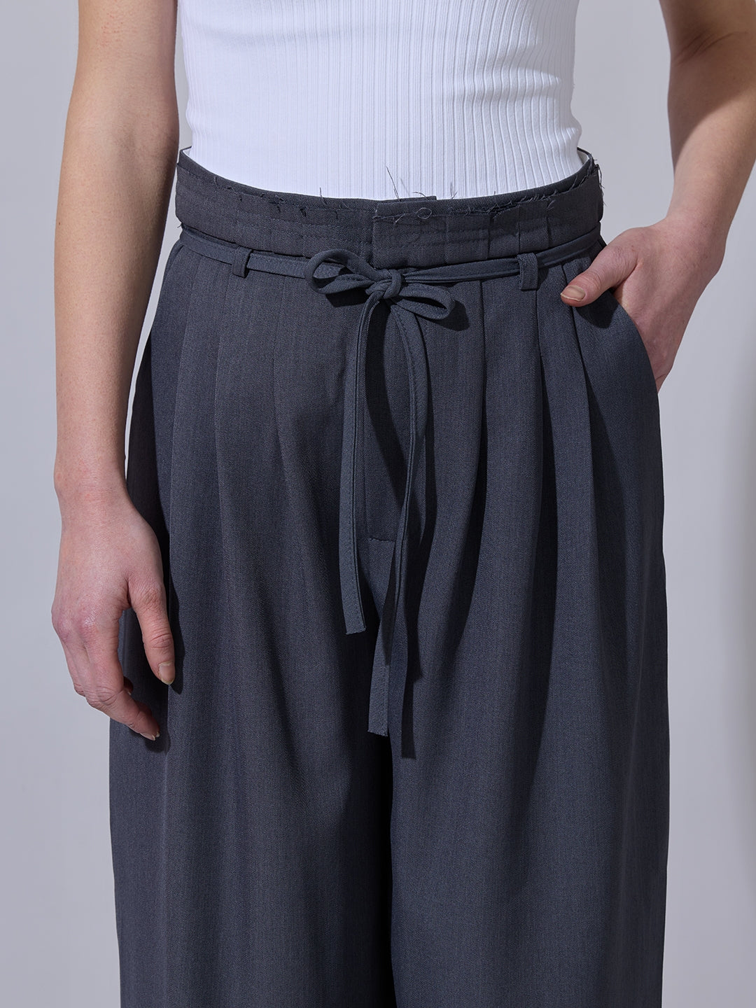 Women's Grey Pleated Wide Leg Formal Trousers