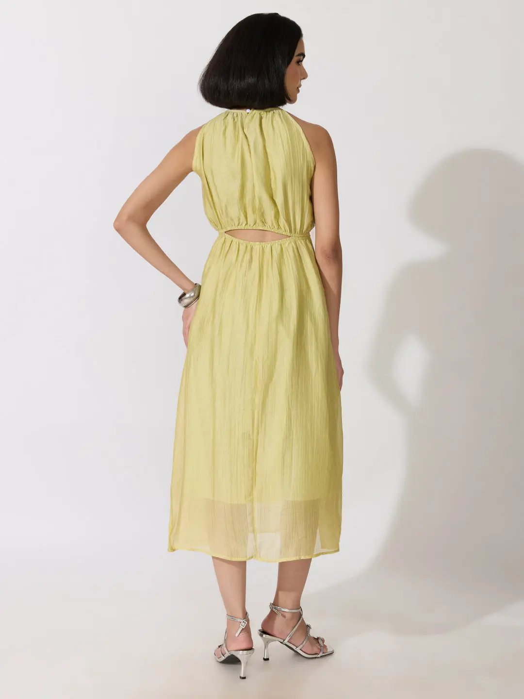Women's Green Sleeveless Gathered Waist Maxi Dress