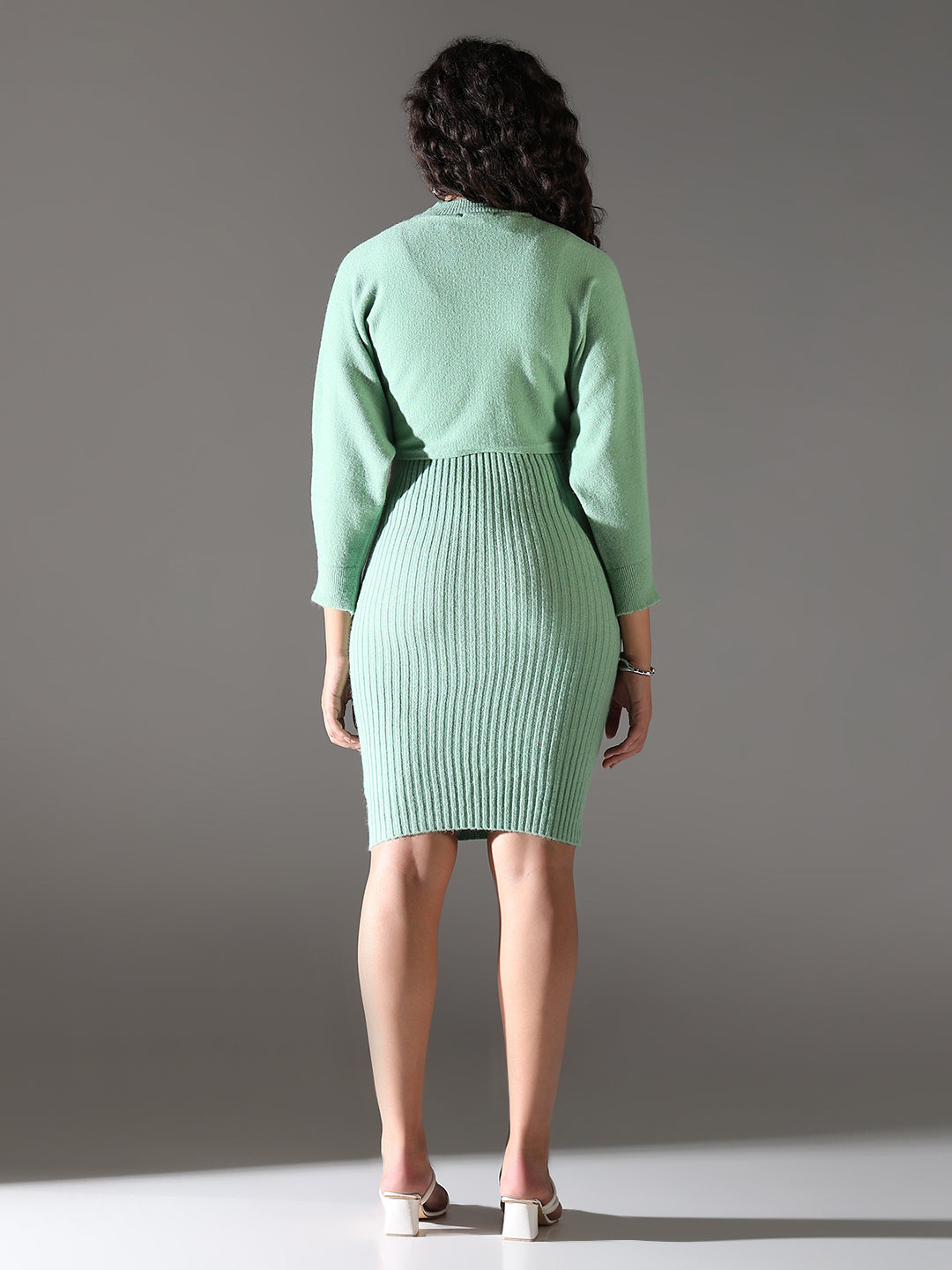 Women Green Solid Bodycon Dress with Top