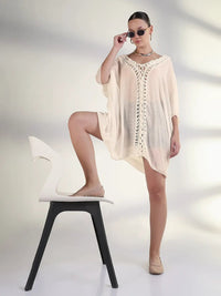 Women's Cream Crochet Trim Kaftan Dress