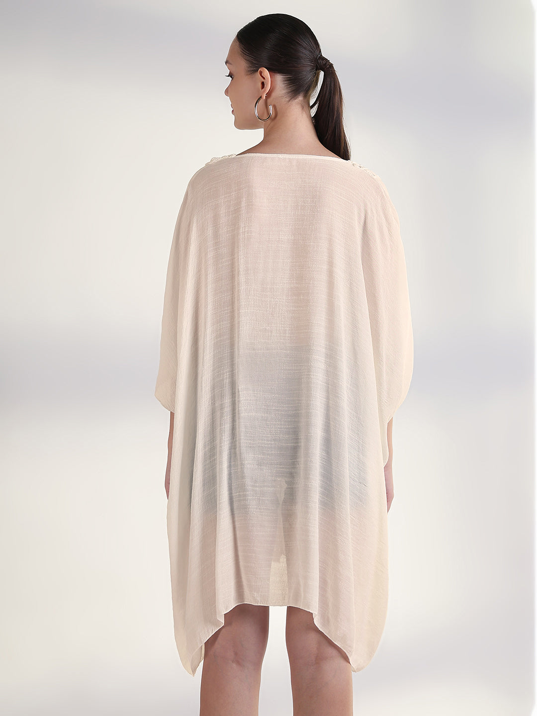Women's Cream Crochet Trim Kaftan Dress