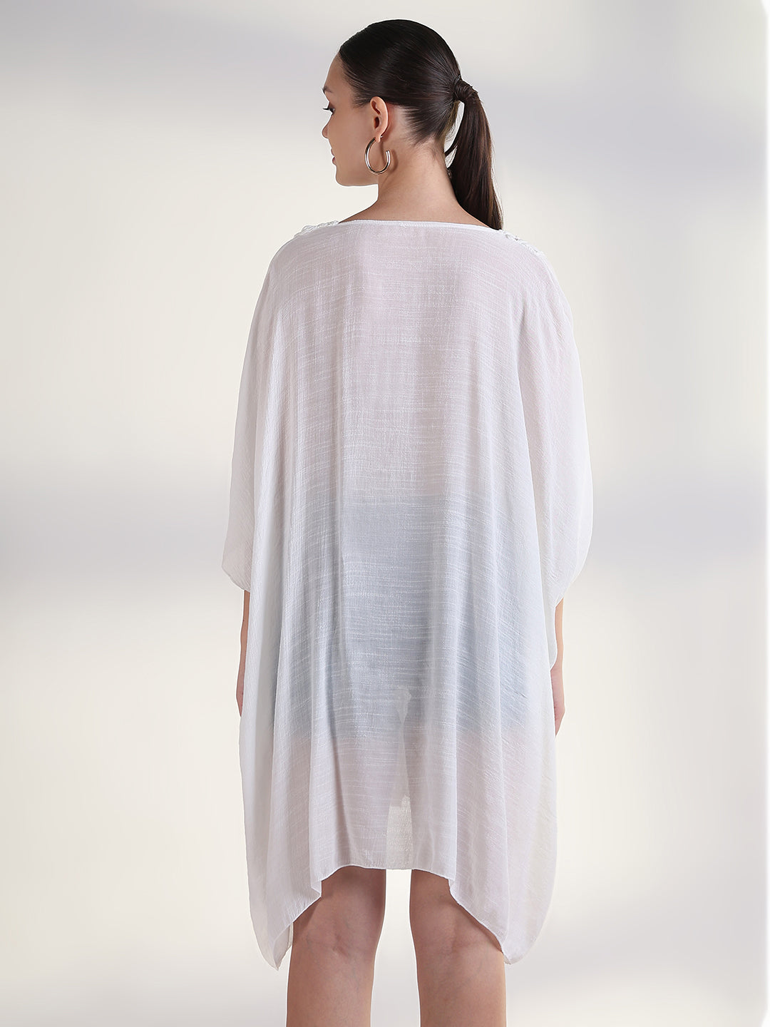Women's White Crochet Trim Kaftan Dress
