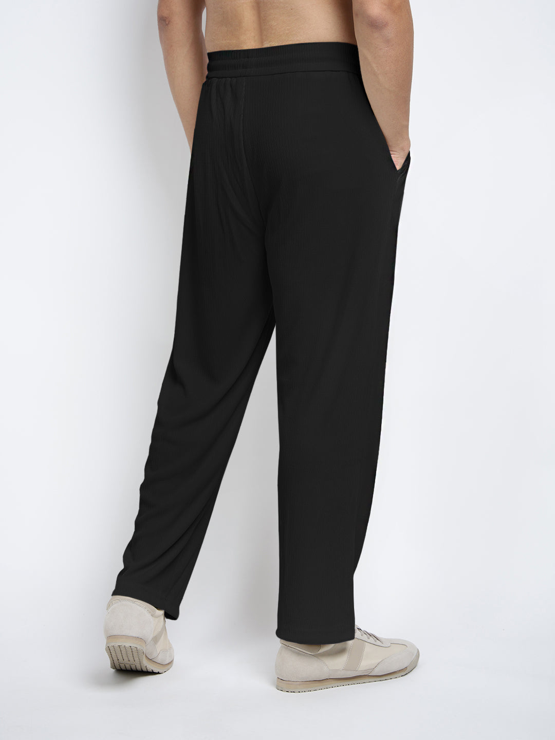 Men's Black Elasticated Relaxed Fit Trousers with Drawstrings