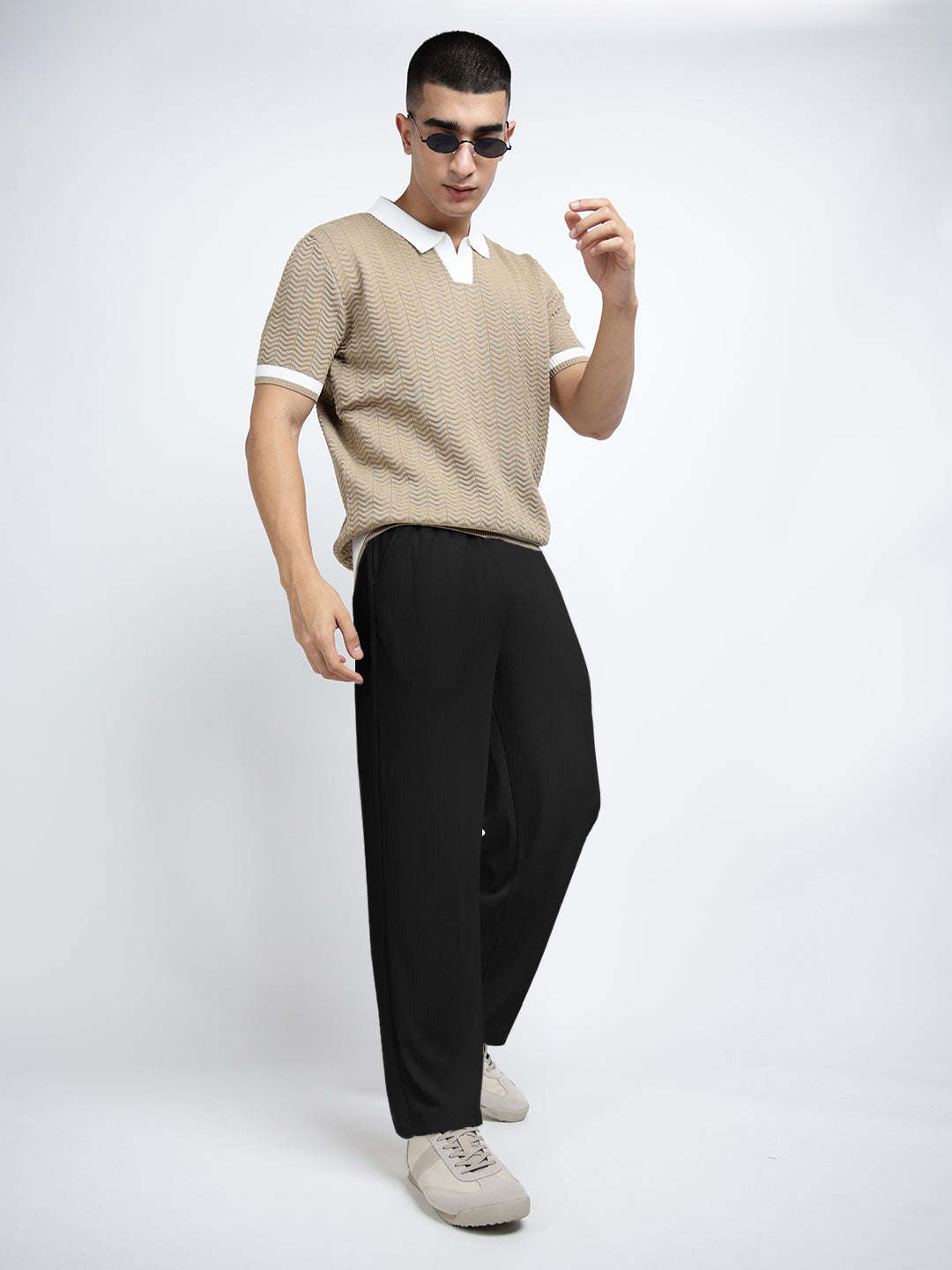 Men's Black Elasticated Relaxed Fit Trousers with Drawstrings