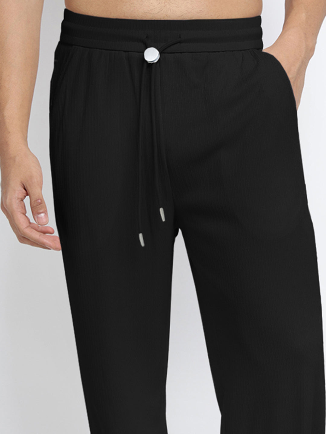 Men's Black Elasticated Relaxed Fit Trousers with Drawstrings