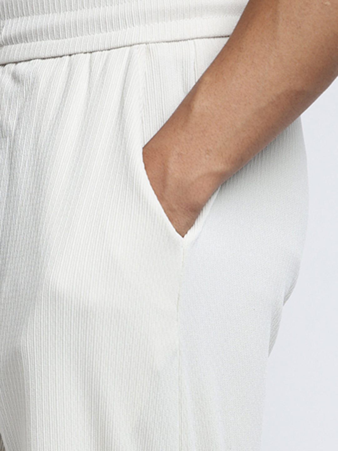 Men's Off White Elasticated Relaxed Fit Trousers with Drawstrings