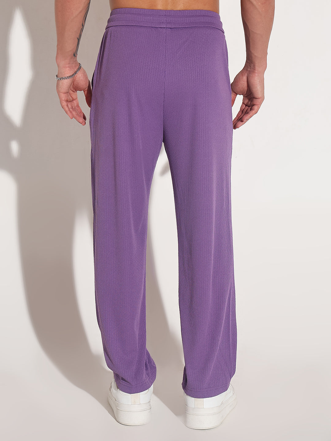 Men's Purple Elasticated Relaxed Fit Trousers with Drawstrings