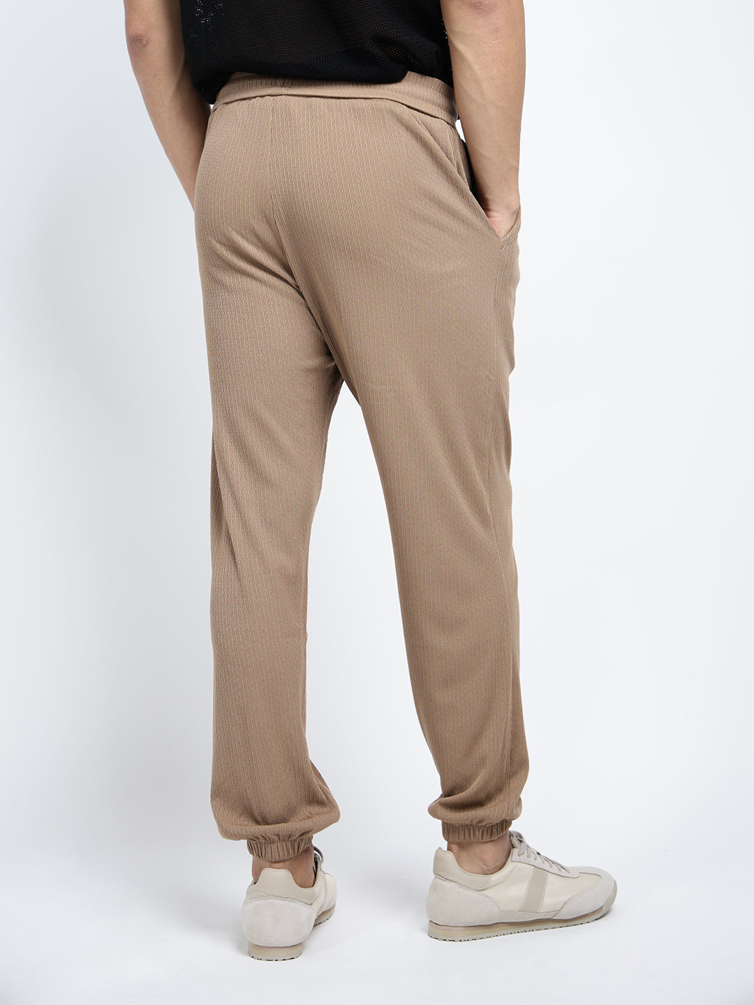 Men's Brown Elasticated Relaxed Fit Trousers with Drawstrings