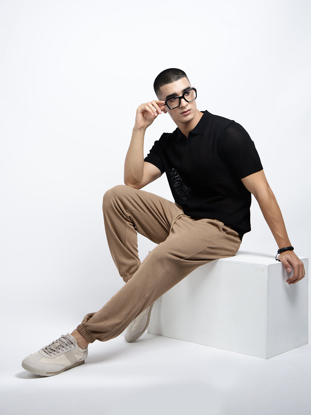 Men's Brown Elasticated Relaxed Fit Trousers with Drawstrings