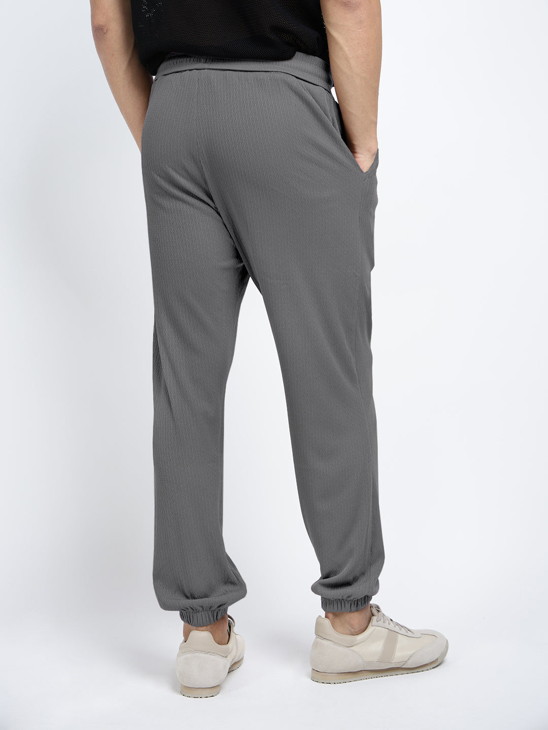 Men's Grey Relaxed Fit Trousers with Drawstrings
