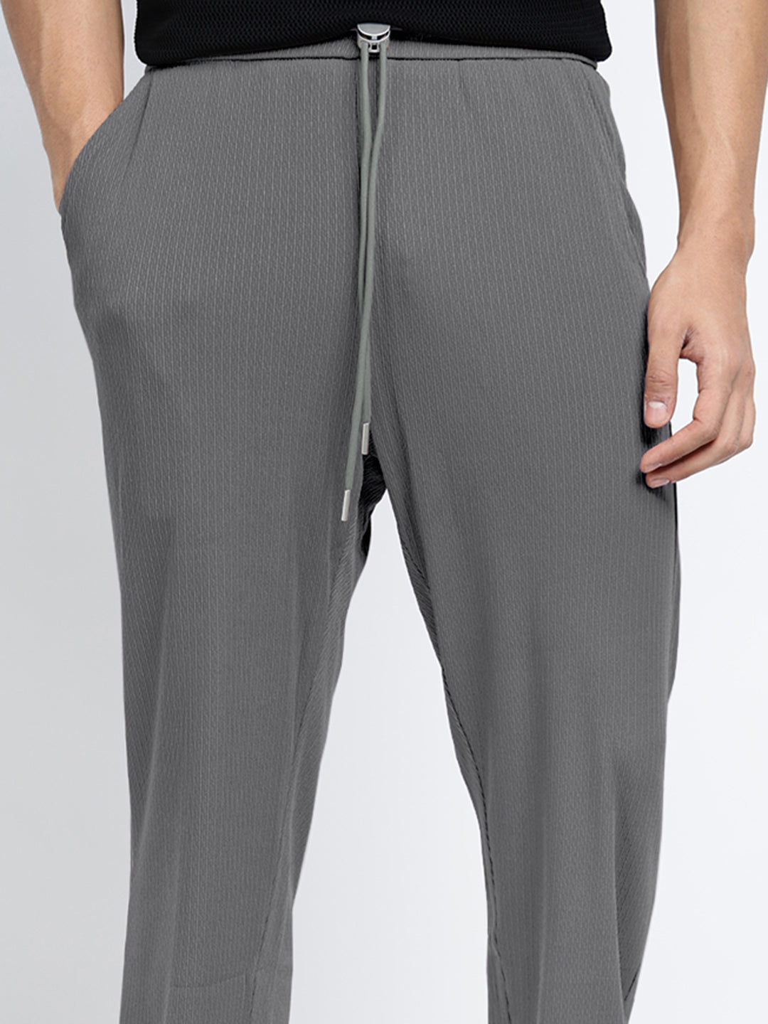 Men's Grey Relaxed Fit Trousers with Drawstrings