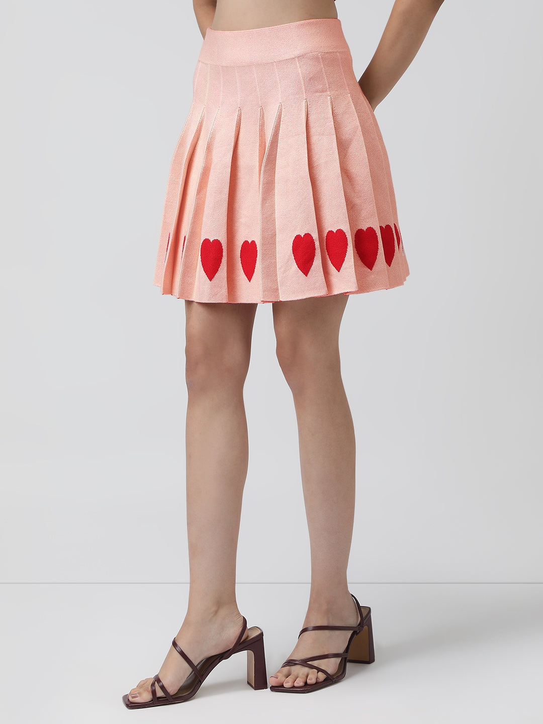 Women's Pleated Pink Mini Skirt with Heart Detail
