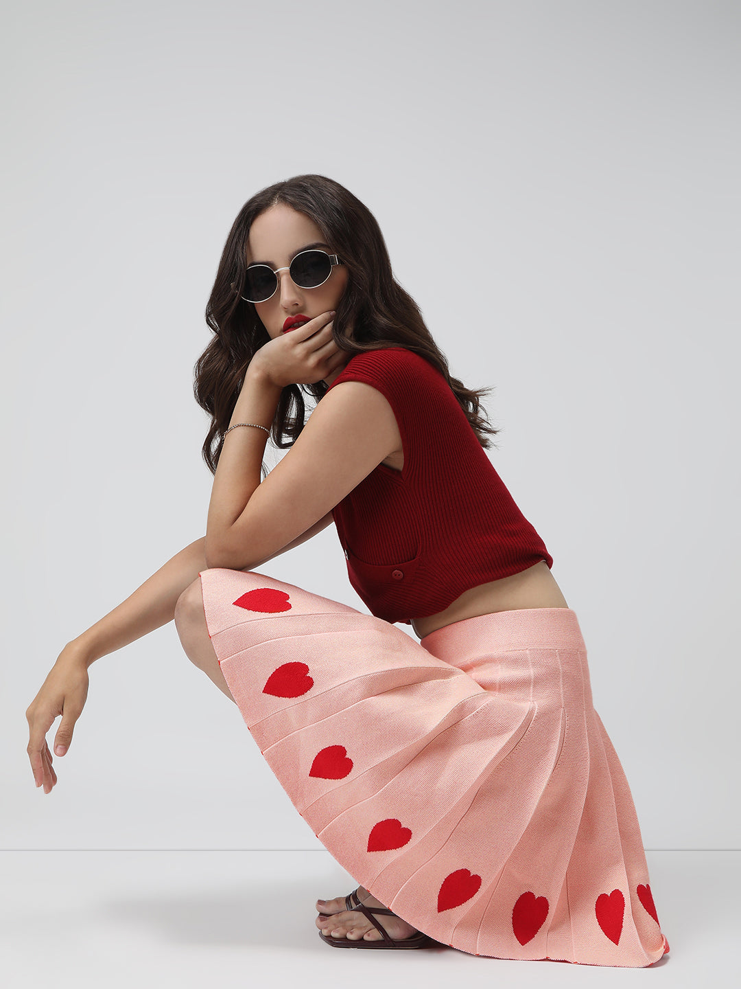 Women's Pleated Pink Mini Skirt with Heart Detail