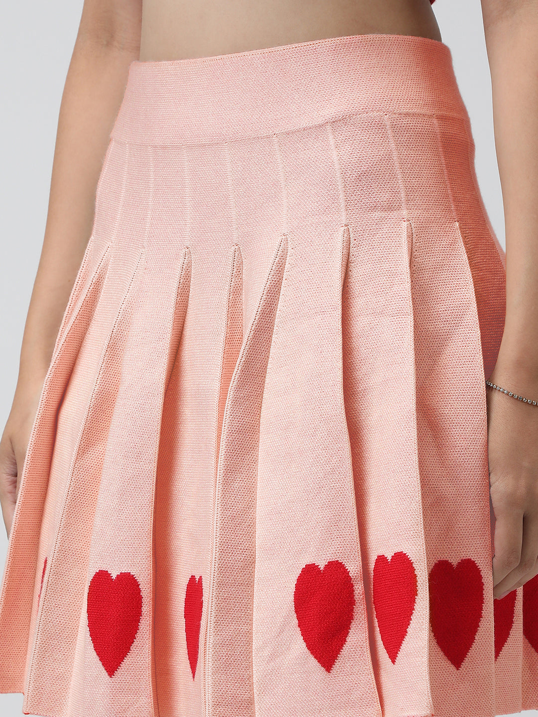 Women's Pleated Pink Mini Skirt with Heart Detail