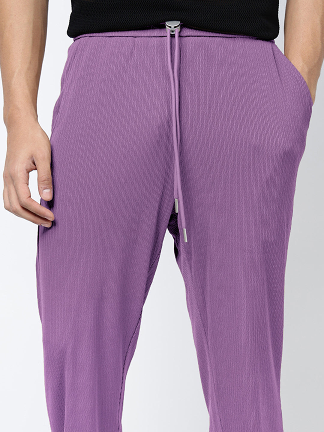 Men's Purple Elasticated Relaxed Fit Trousers with Drawstrings