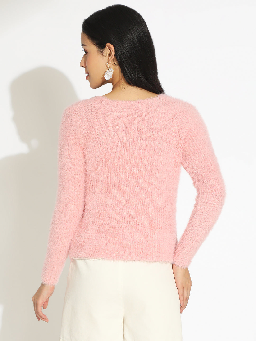 Women's Knitted Pink Sleeveless Crop Top with Shrug