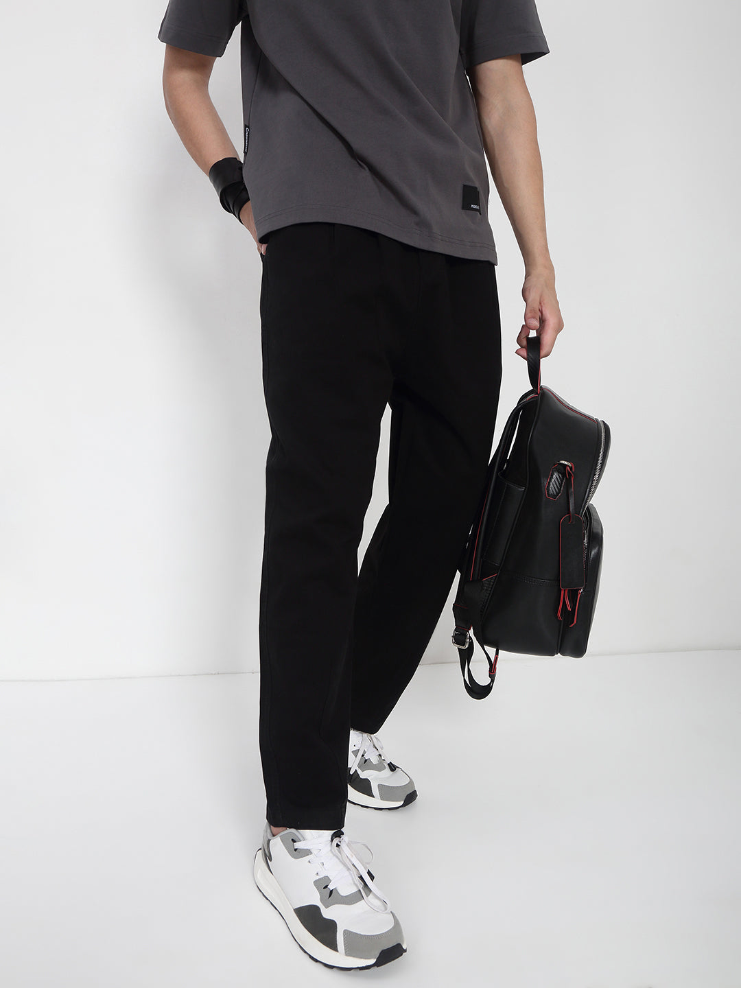 Men's Cotton Black Relaxed Fit Korean Trousers