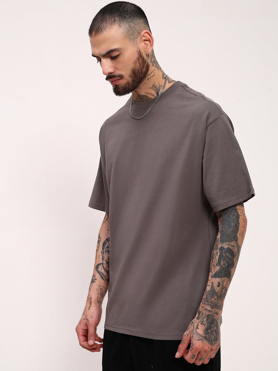 Men Grey Solid Oversized T Shirt