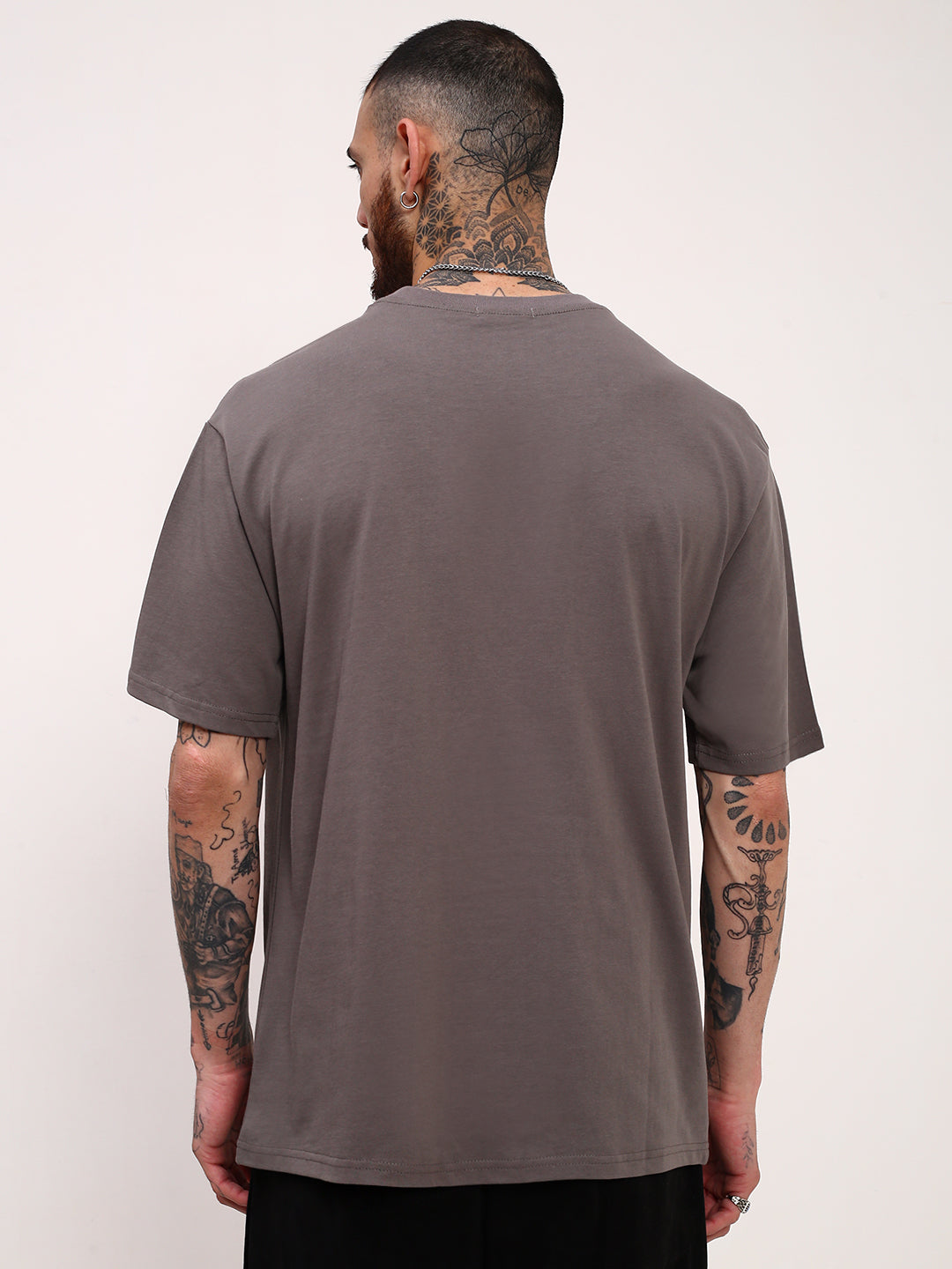 Men Grey Solid Oversized T Shirt