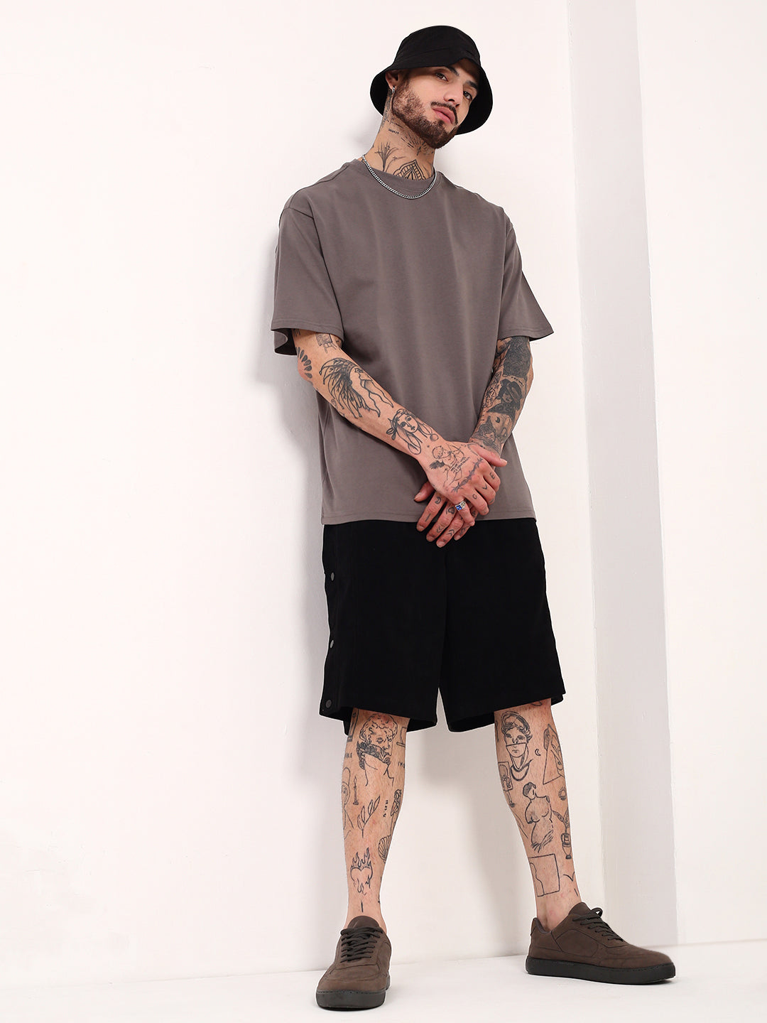 Men Grey Solid Oversized T Shirt