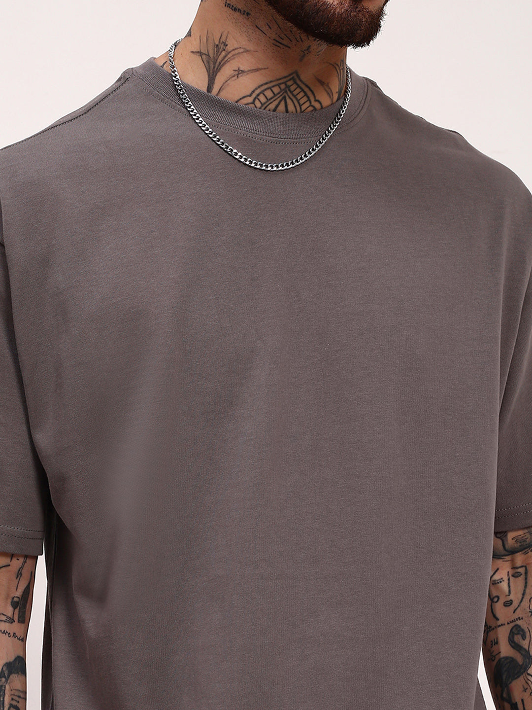 Men Grey Solid Oversized T Shirt