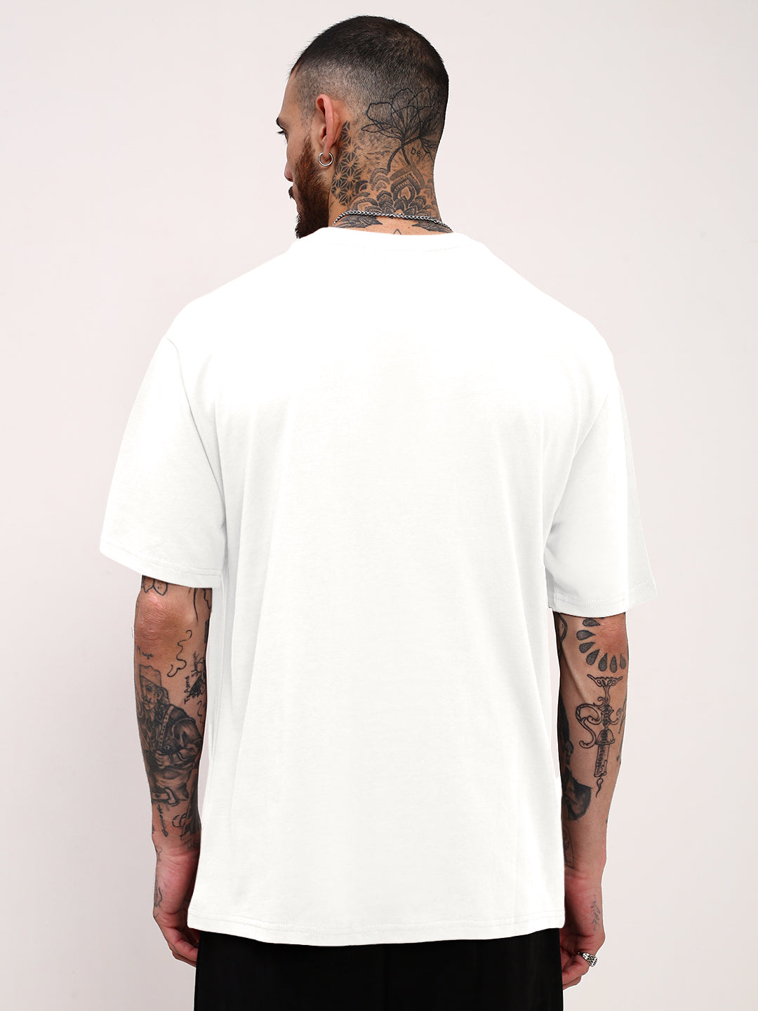 Men's White Short Sleeves Round Neck Oversized T-Shirt