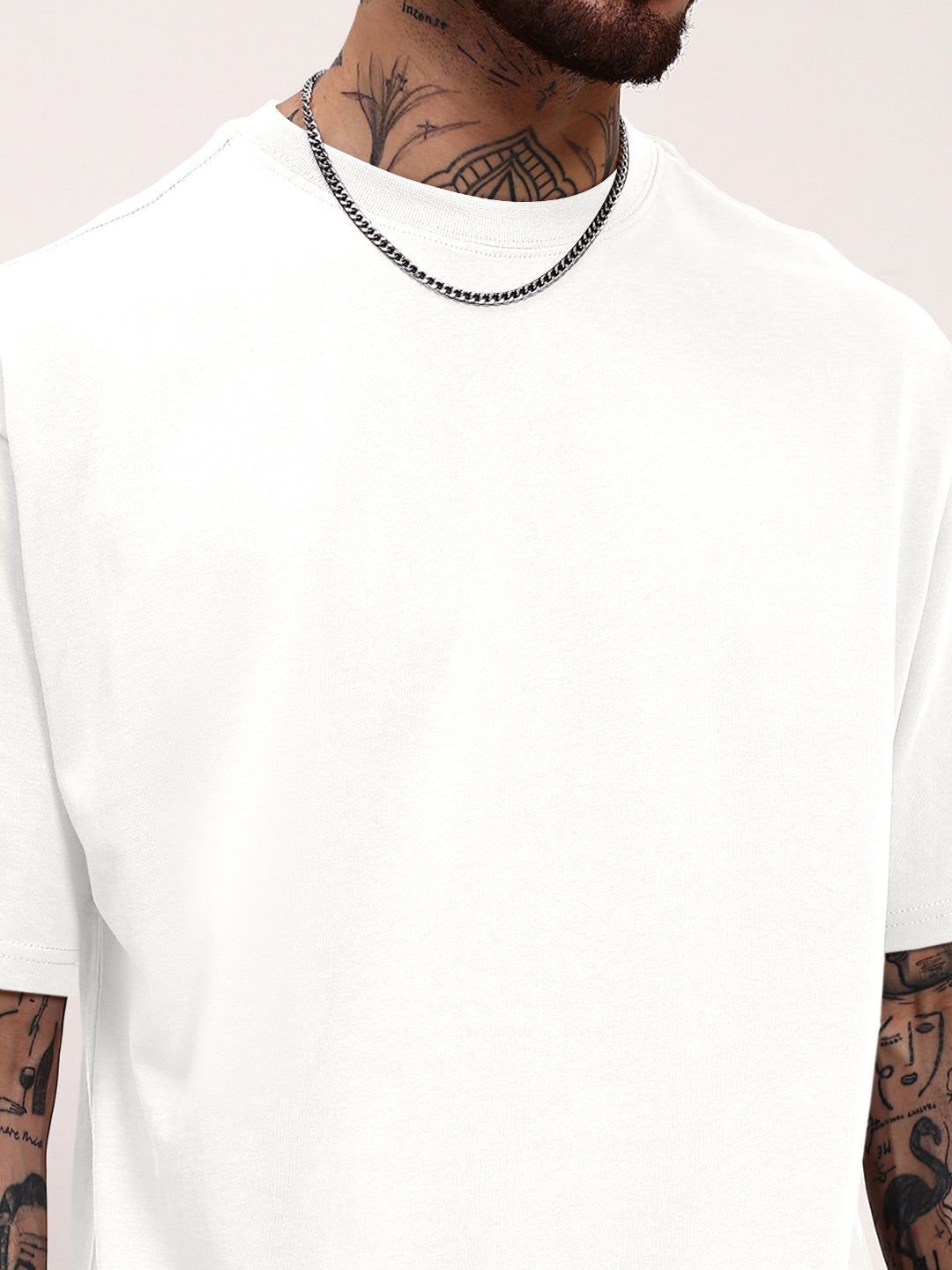 Men's White Short Sleeves Round Neck Oversized T-Shirt