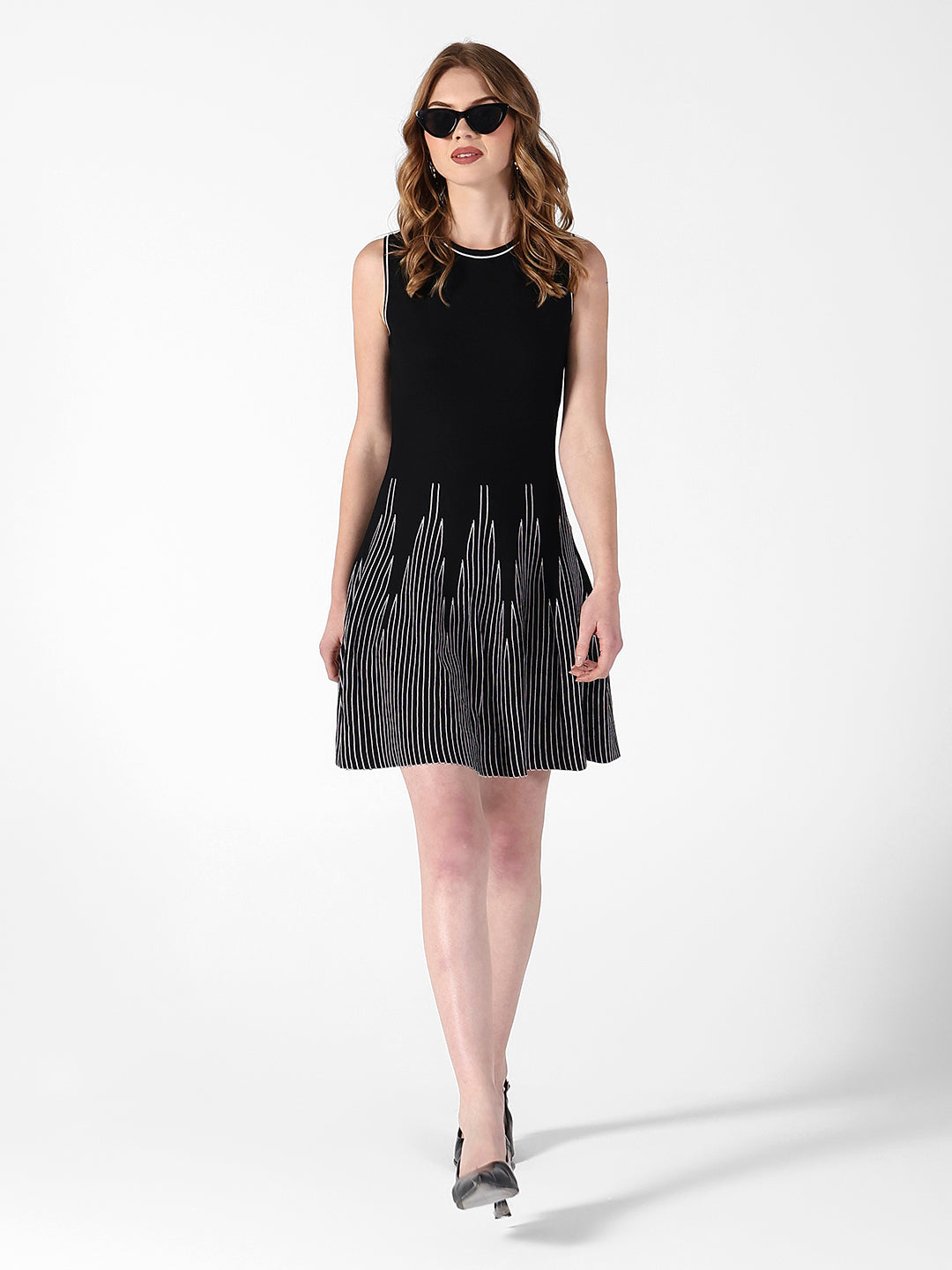 Women's Black Skater Dress with Contrast Stripe Detail